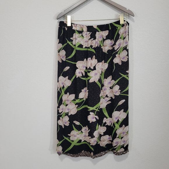 Reversible Skirt Womens Size L Midi Length Floral Geometric Pull On Elastic - Picture 10 of 16